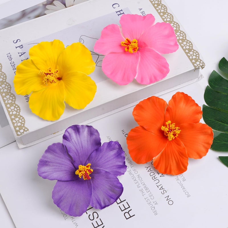 yeabwps 6 Pcs Hawaiian Flower Hair Clips for Women Plumeria Hibiscus Hair Clip Artificial Flower Clips 3.5 Inch Floral Hair Barrettes for Summer Vacation Beach Party Girls Holiday Gifts - Image 3